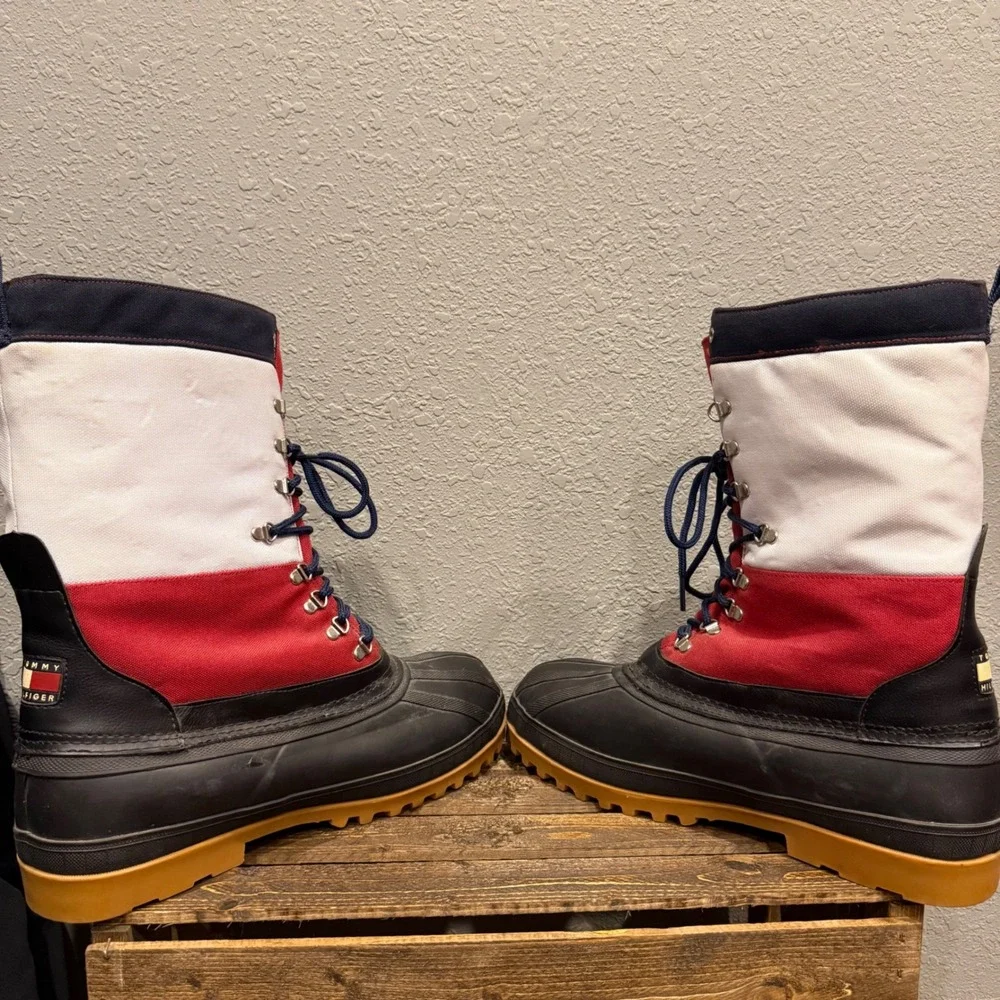 Vintage 90s Tommy Hilfiger Mens 13 Snow Boots Expedition Series Red White Blue